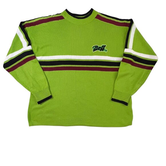 Vintage Boff Knit Sweater Mens XXL Green Streetwear Retro Hip Hop Stripe - Picture 2 of 10